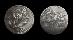 L. Julius Bursio, Denarius, Winged head of Apollo Vejovis!
